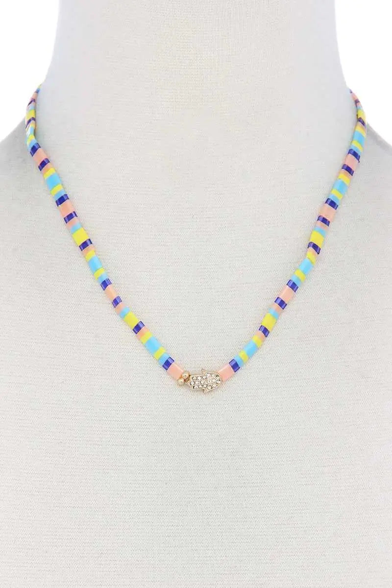 Hamsa Hand Charm Color Block Necklace Blue Zone Planet