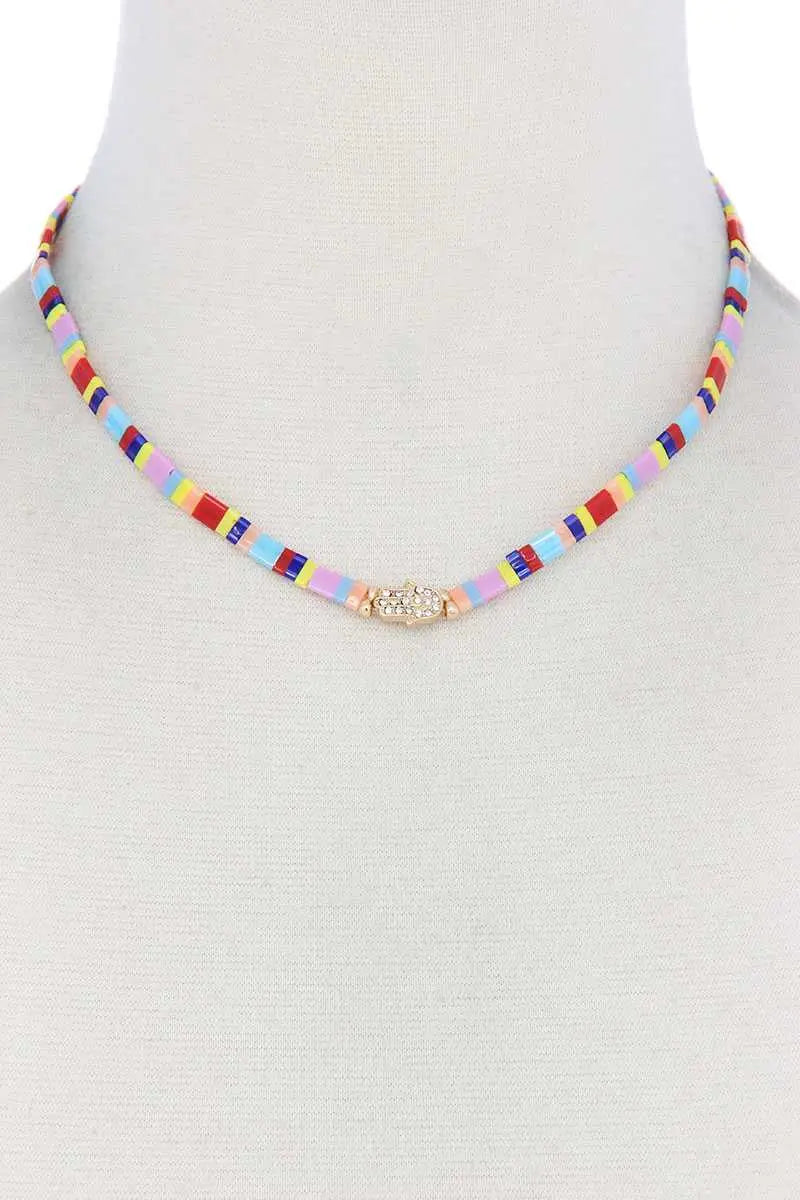 Hamsa Hand Charm Color Block Necklace Blue Zone Planet