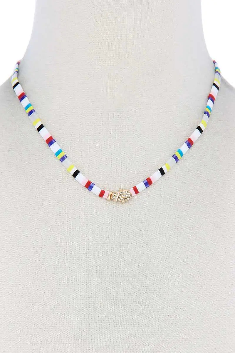 Hamsa Hand Charm Color Block Necklace Blue Zone Planet