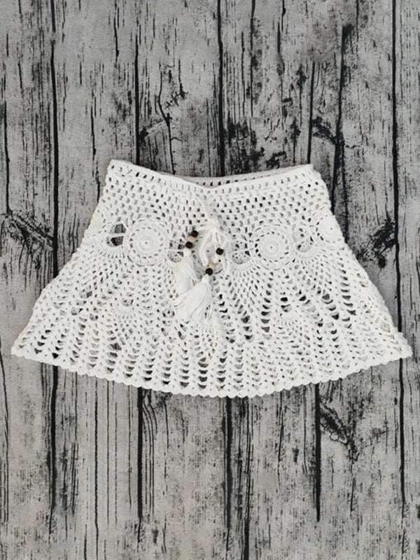 Handmade Crochet Beach Skirt Bikini Cover Up two piece set BLUE ZONE PLANET