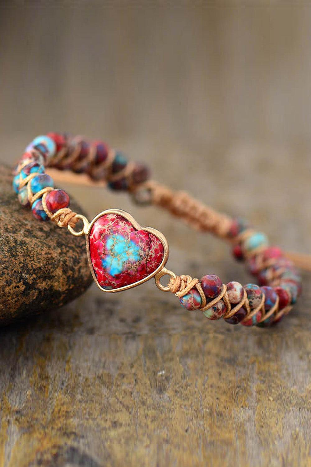 Handmade Heart Shape Natural Stone Bracelet BLUE ZONE PLANET