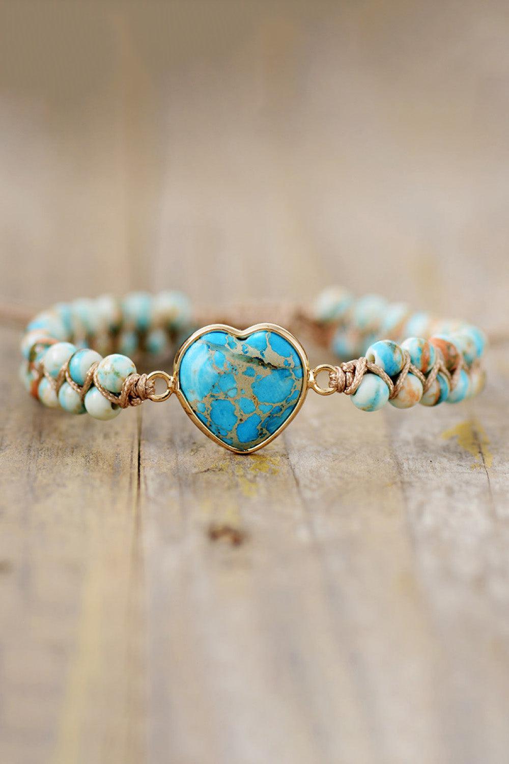 Handmade Heart Shape Natural Stone Bracelet BLUE ZONE PLANET