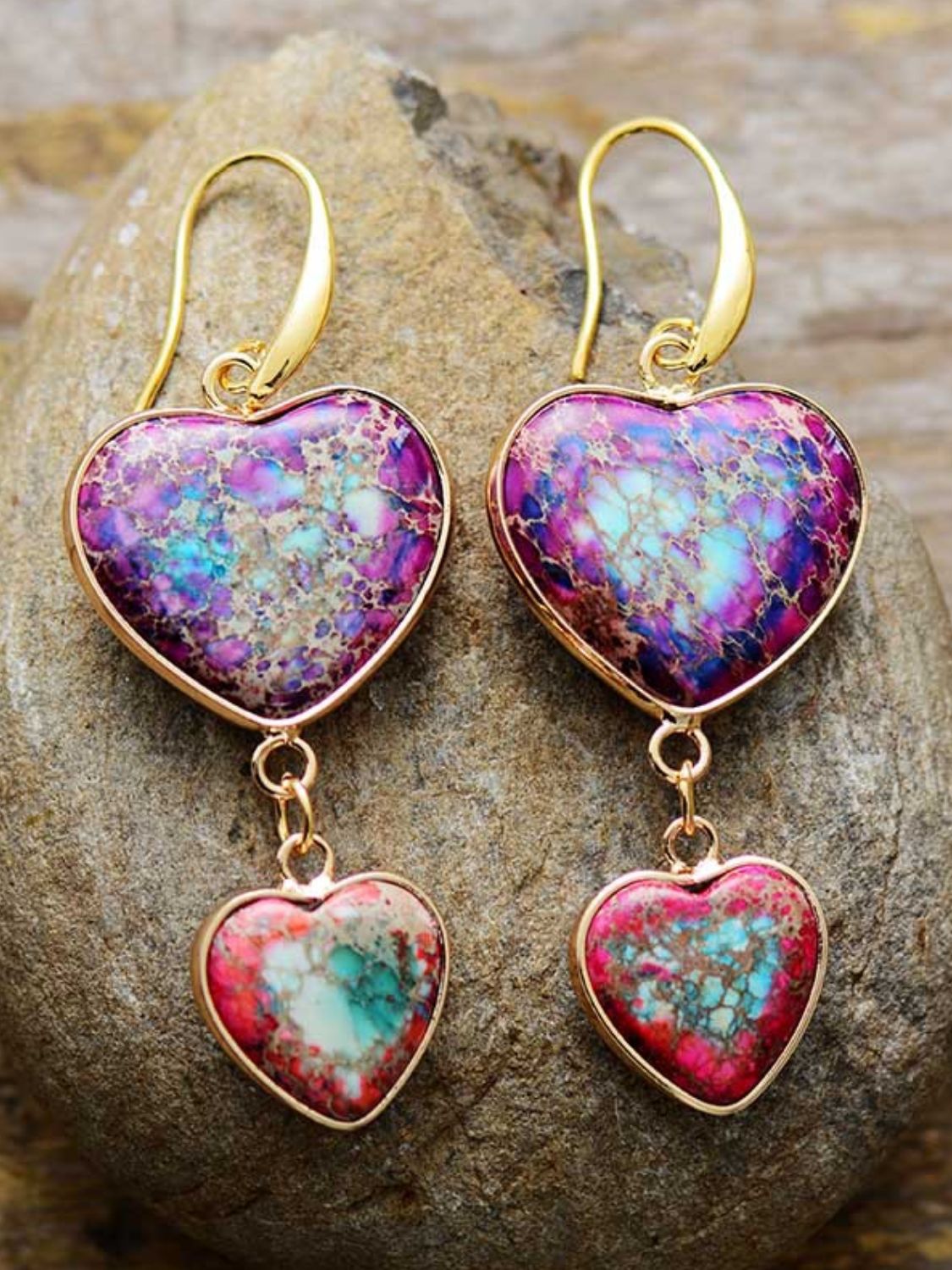 Heart Shape Imperial Jasper Dangle Earrings BLUE ZONE PLANET