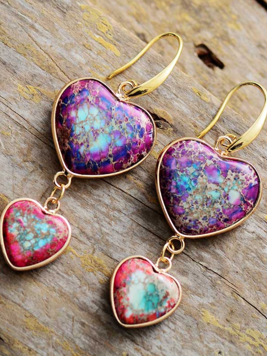 Heart Shape Imperial Jasper Dangle Earrings BLUE ZONE PLANET