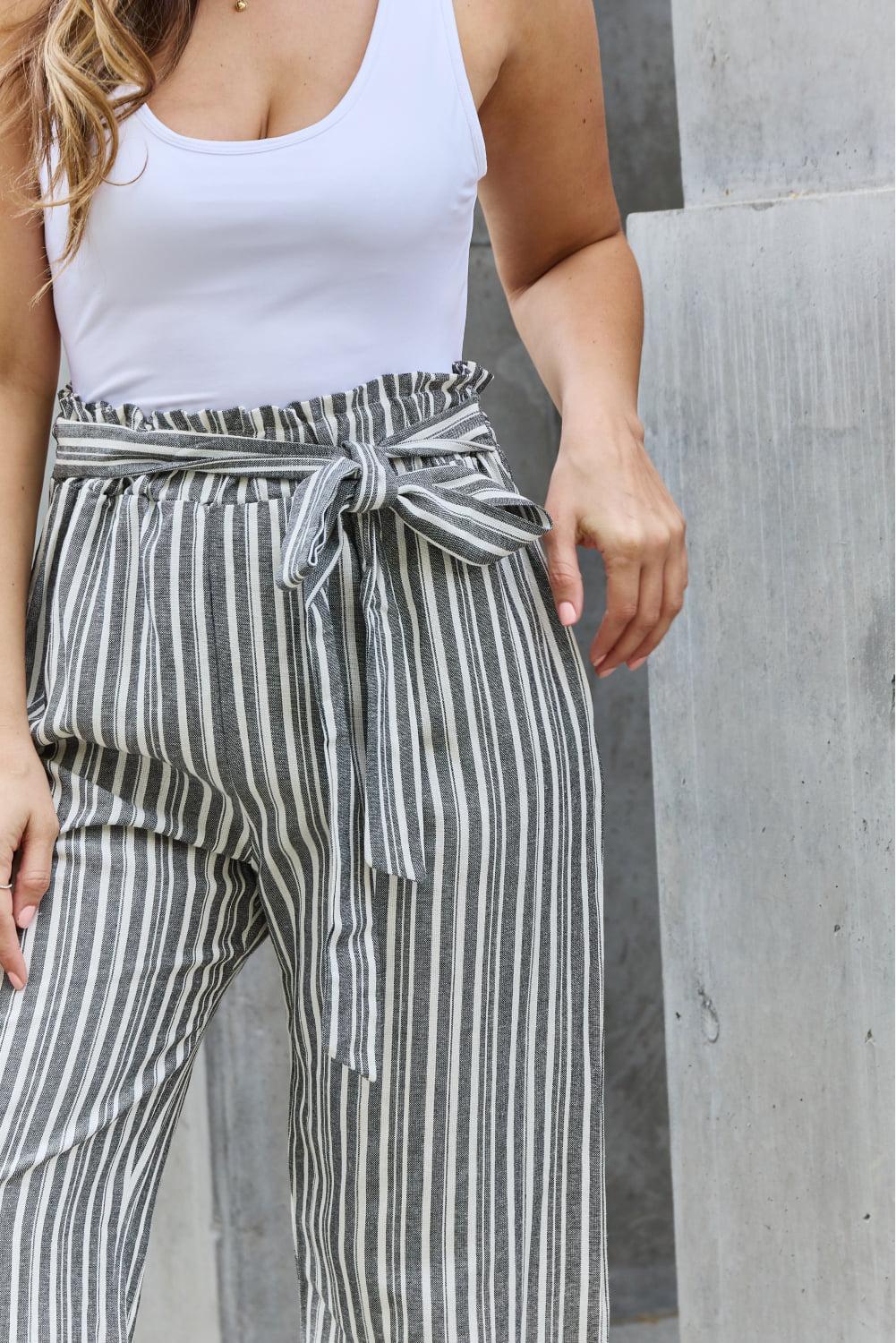Heimish Find Your Path Full Size Paperbag Waist Striped Culotte Pants BLUE ZONE PLANET
