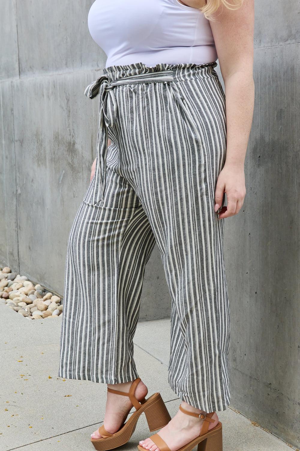 Heimish Find Your Path Full Size Paperbag Waist Striped Culotte Pants BLUE ZONE PLANET