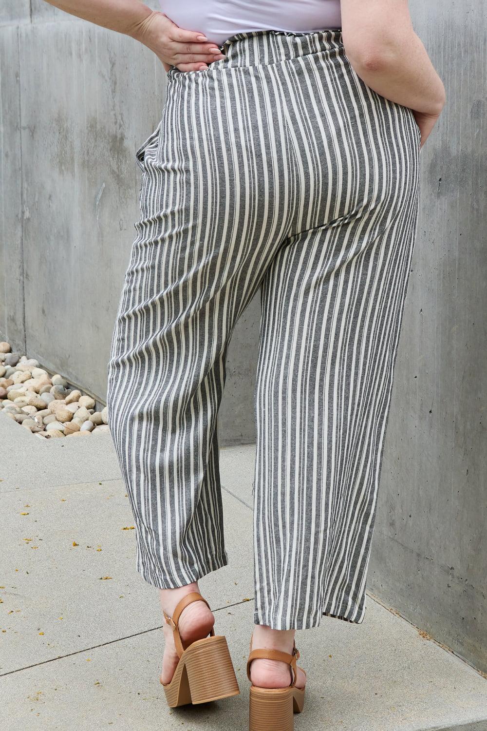Heimish Find Your Path Full Size Paperbag Waist Striped Culotte Pants BLUE ZONE PLANET