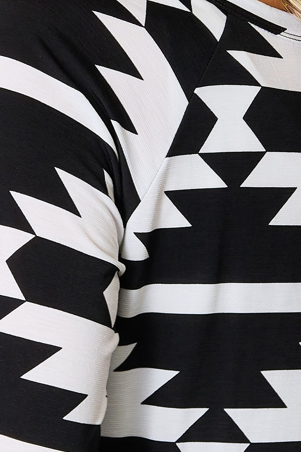Heimish Full Size Geometric Notched Neck Long Sleeve Top BLUE ZONE PLANET