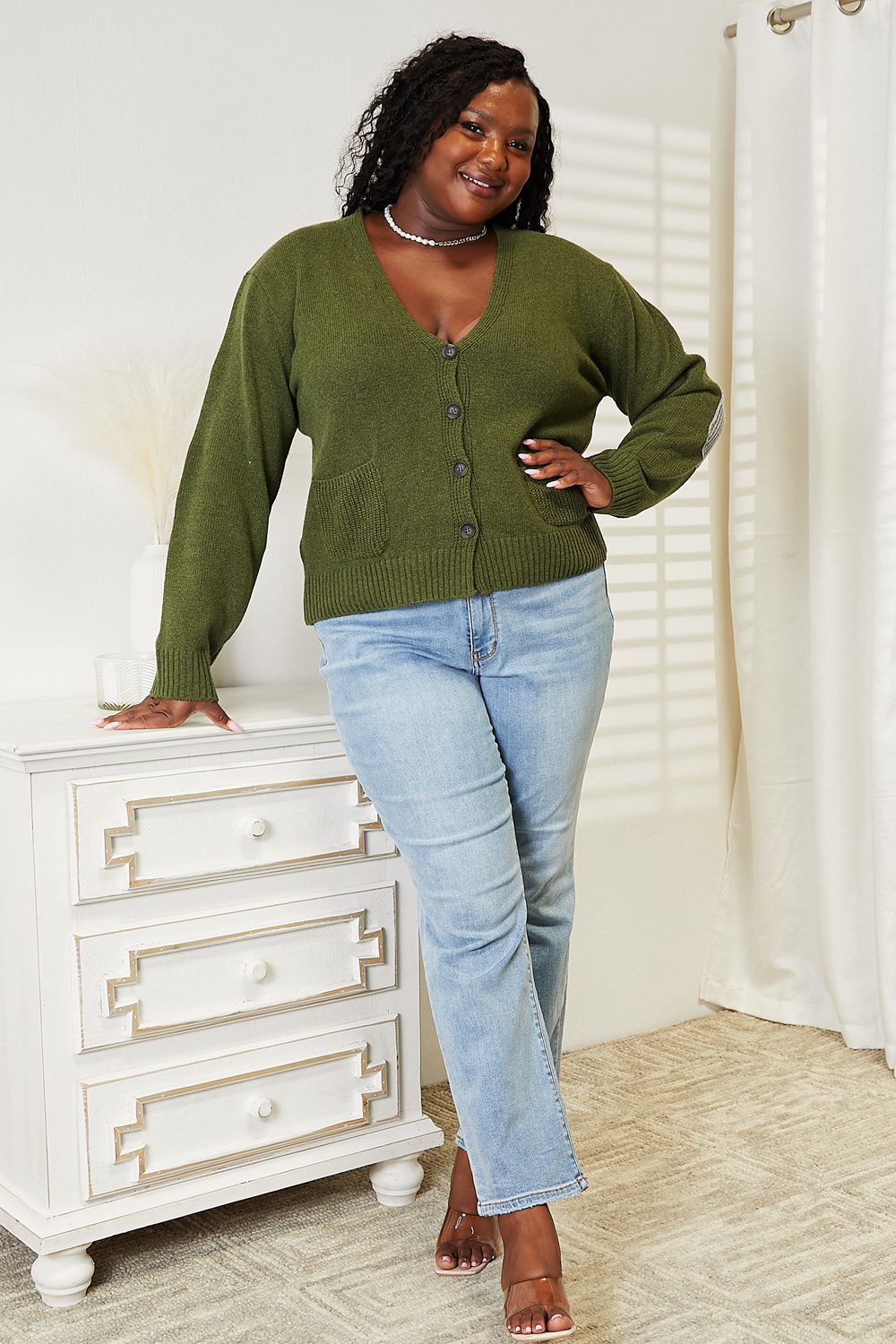 Heimish Full Size Long Sleeve V Neck Button Down Cardigan BLUE ZONE PLANET