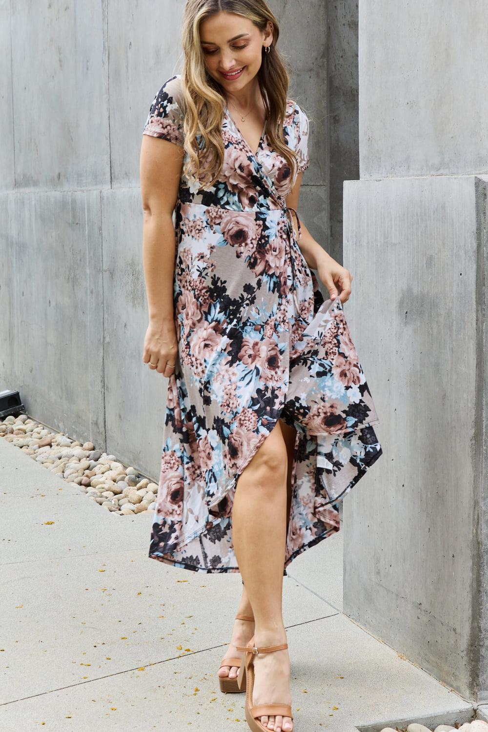 Heimish Give Me Roses Full Size Floral Maxi Wrap Dress BLUE ZONE PLANET