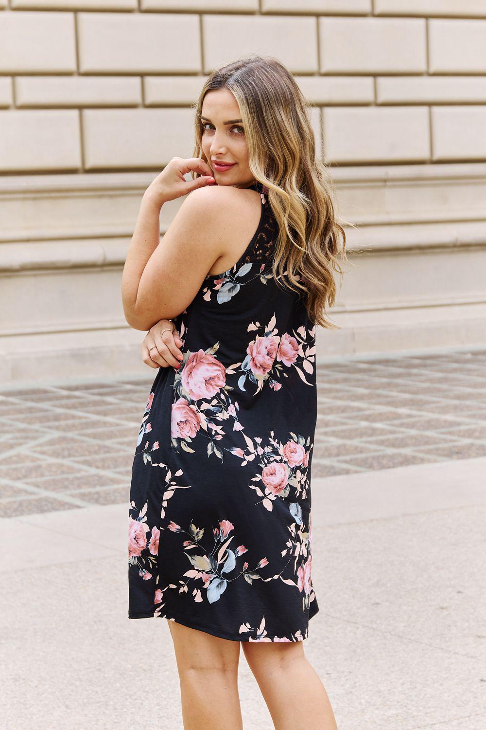 Heimish On A Journey Full Size Foral Lace Detail Sleeveless Dress BLUE ZONE PLANET