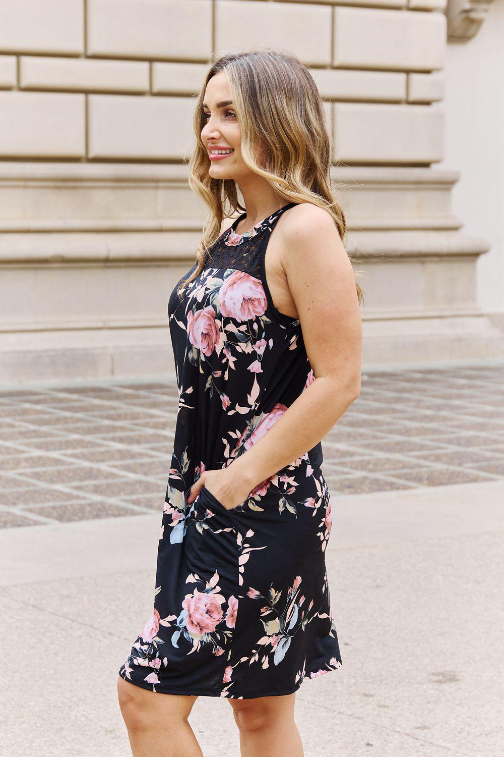 Heimish On A Journey Full Size Foral Lace Detail Sleeveless Dress BLUE ZONE PLANET
