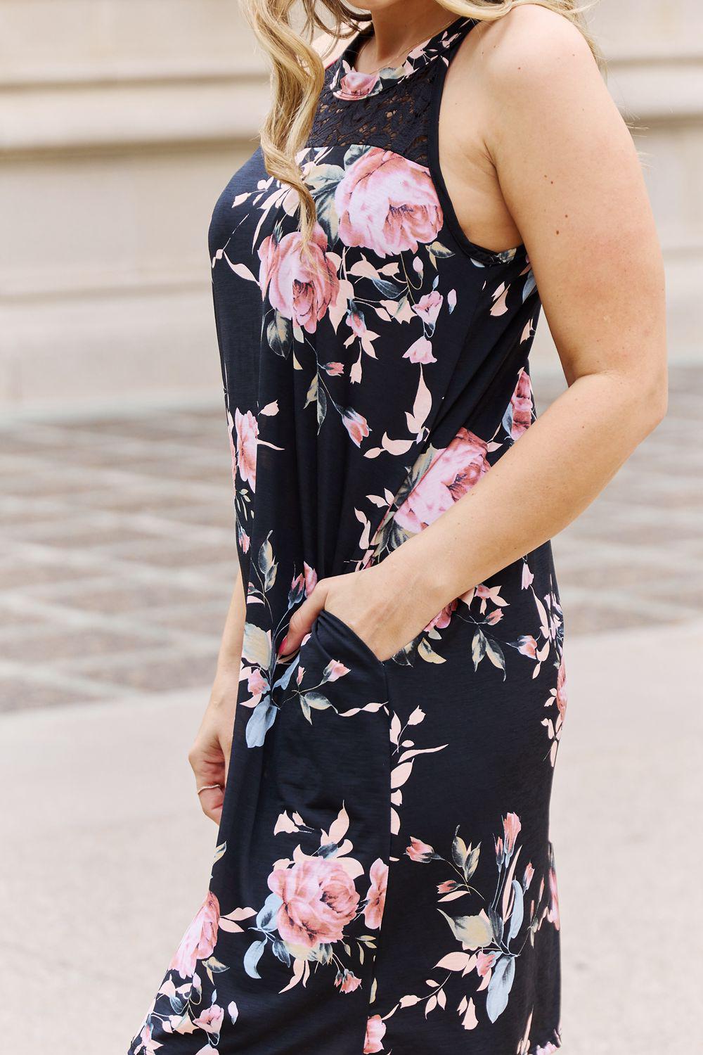 Heimish On A Journey Full Size Foral Lace Detail Sleeveless Dress BLUE ZONE PLANET