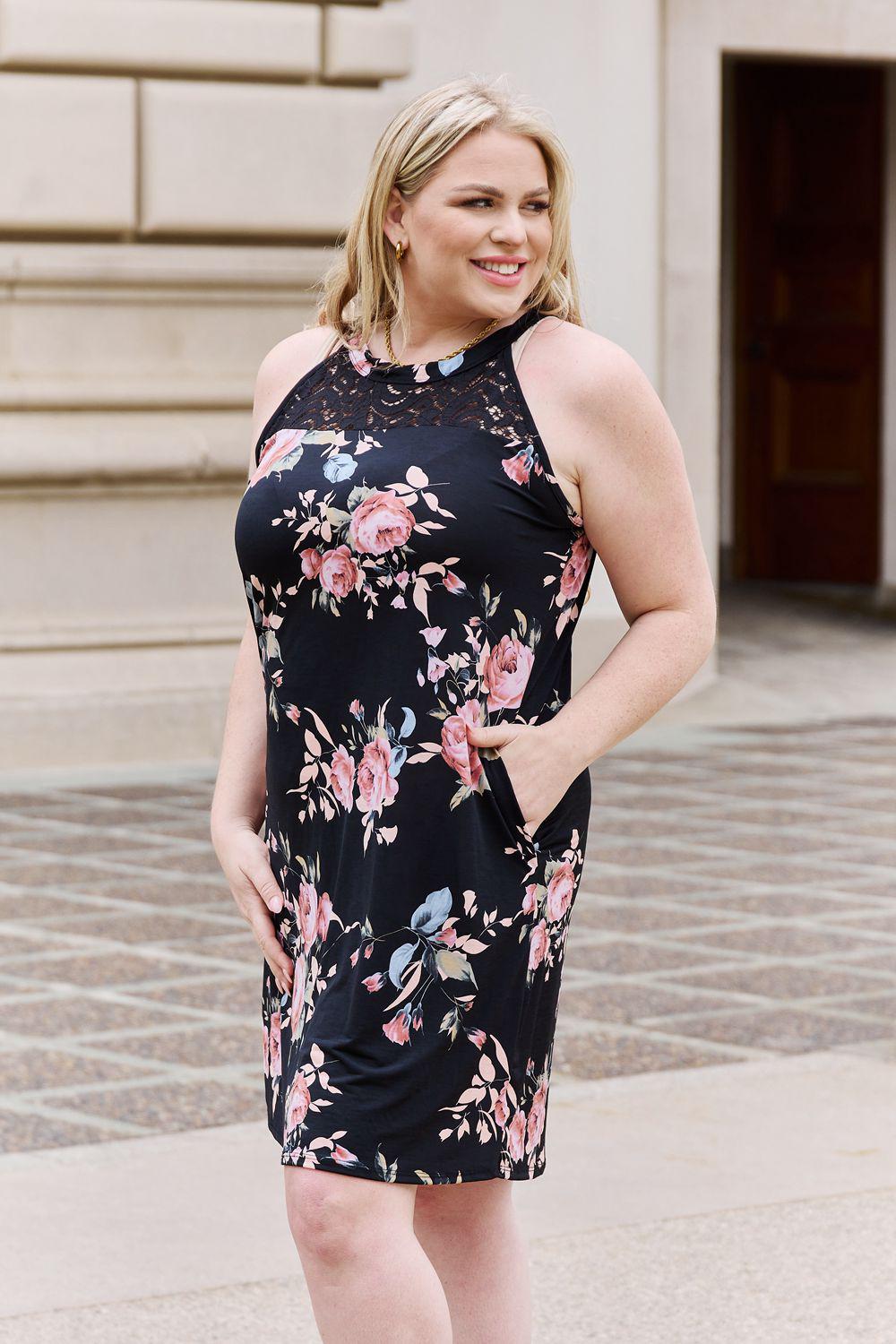 Heimish On A Journey Full Size Foral Lace Detail Sleeveless Dress BLUE ZONE PLANET