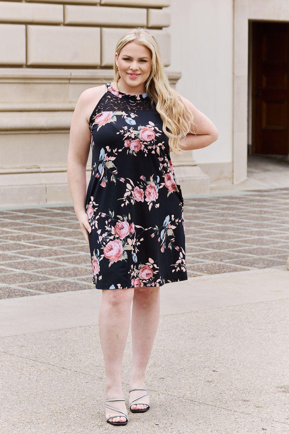 Heimish On A Journey Full Size Foral Lace Detail Sleeveless Dress BLUE ZONE PLANET