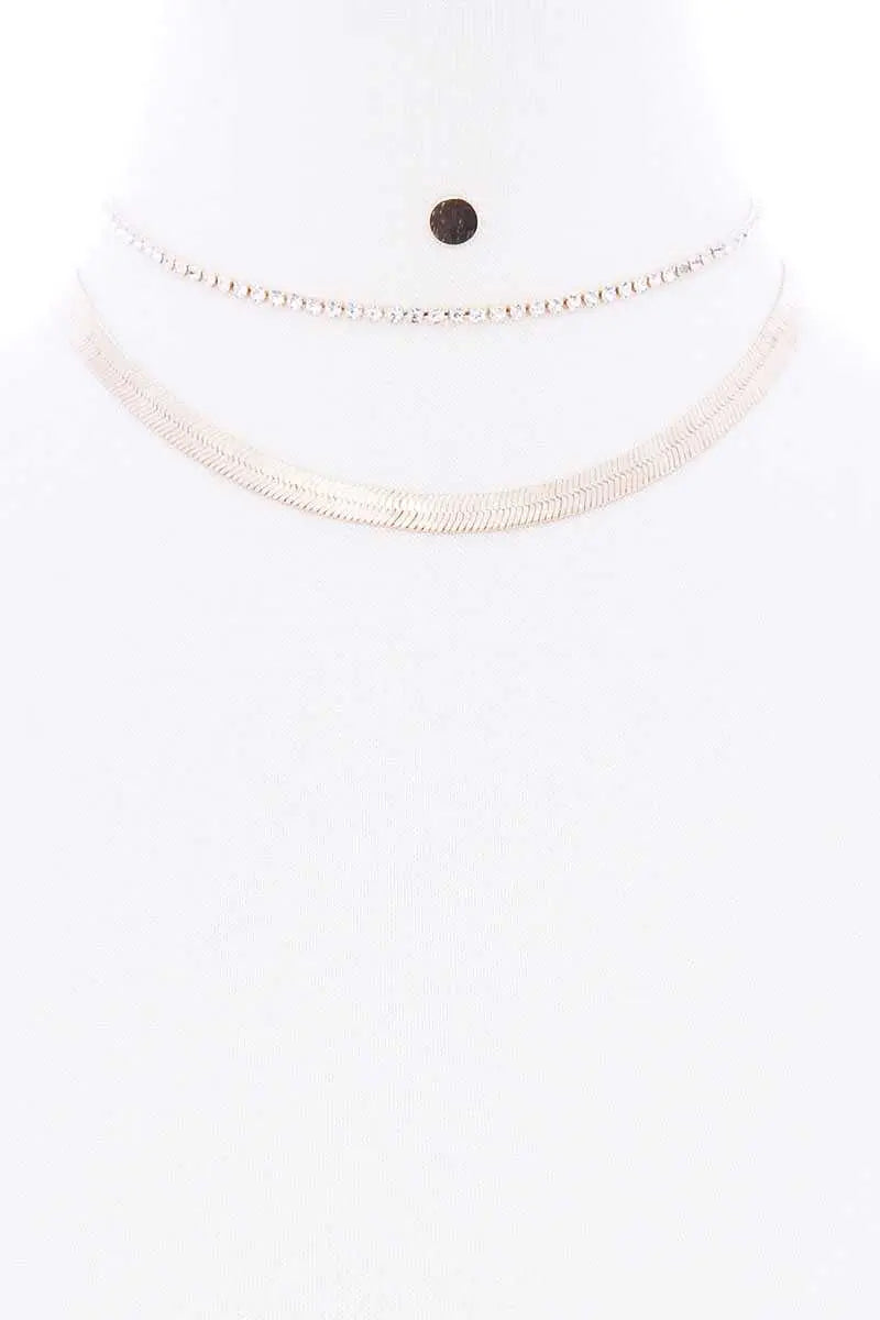 Herringbone Rhinestone Chain 2 Layered Necklace Earring Set Blue Zone Planet