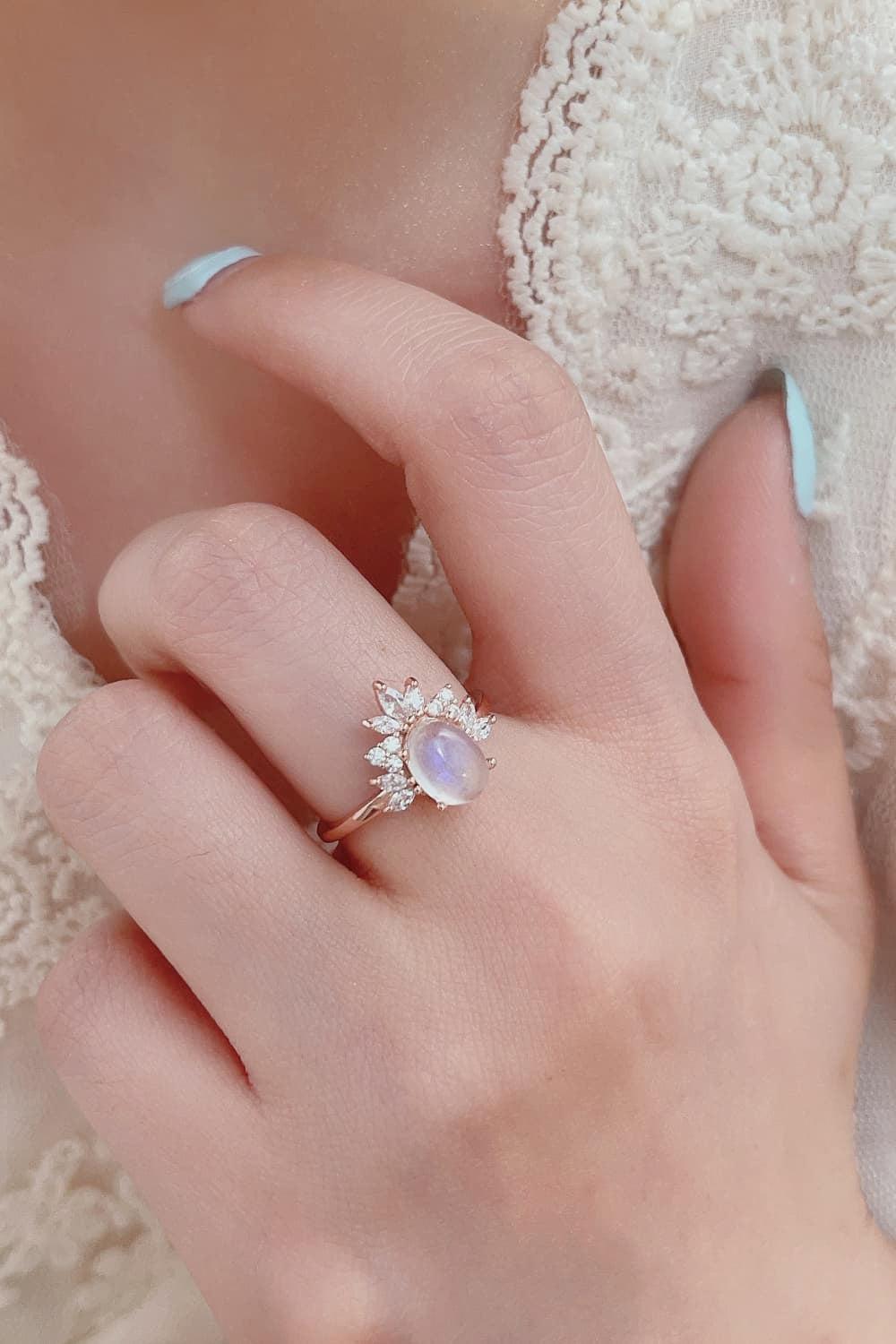 High Quality Natural Moonstone 18K Rose Gold-Plated 925 Sterling Silver Ring BLUE ZONE PLANET