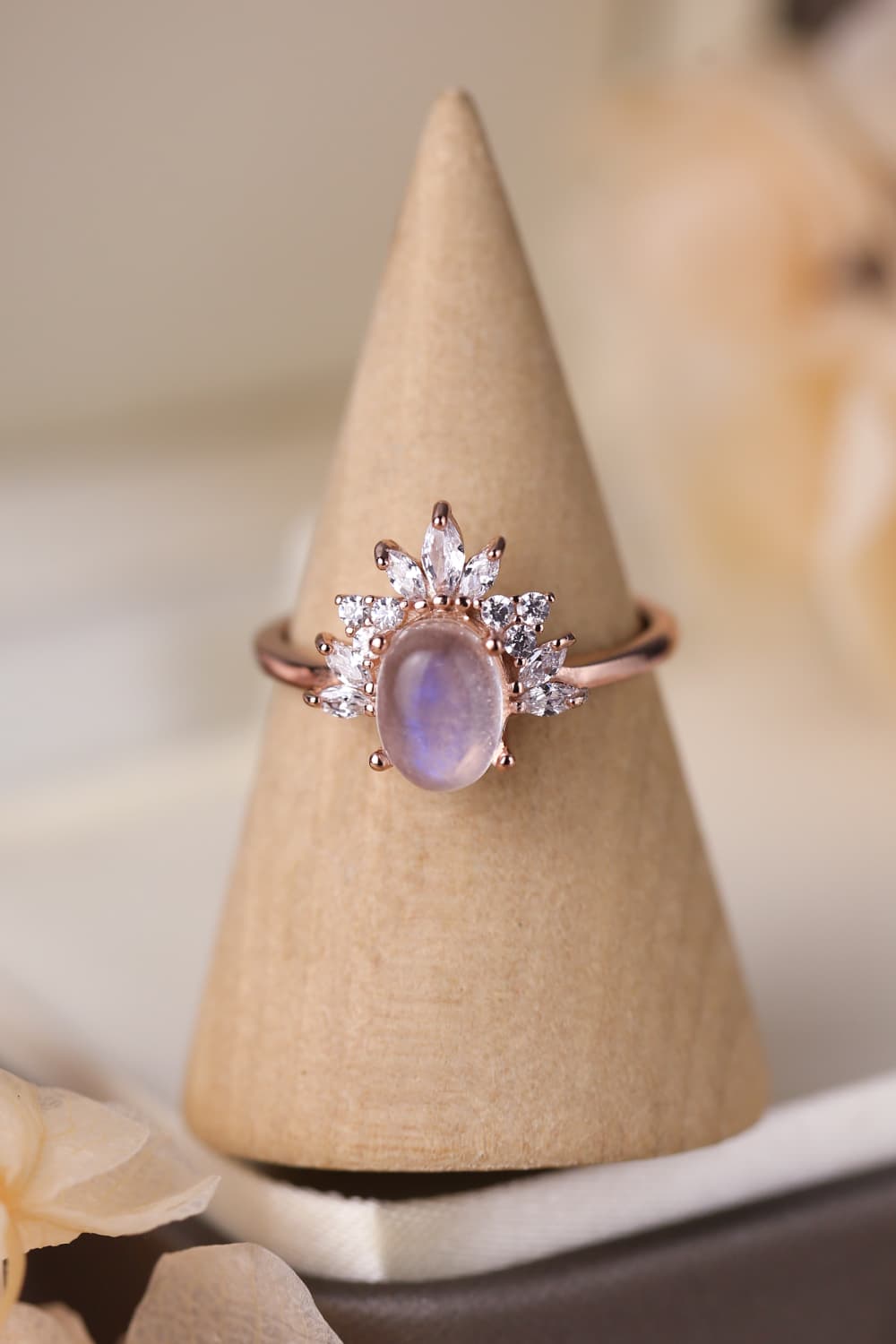 High Quality Natural Moonstone 18K Rose Gold-Plated 925 Sterling Silver Ring BLUE ZONE PLANET