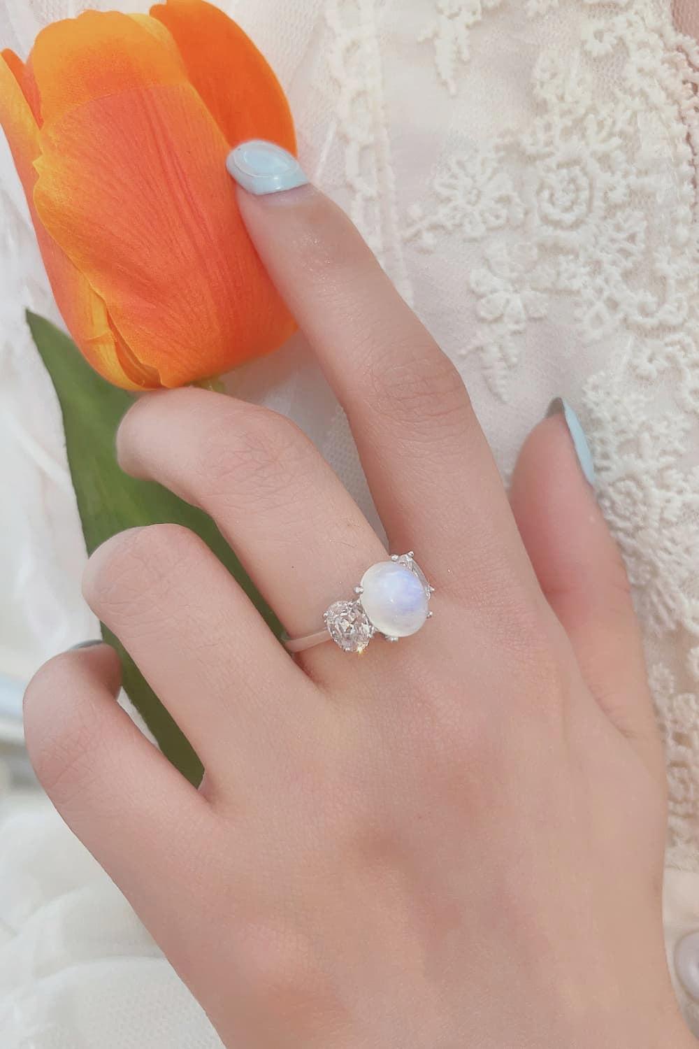High Quality Natural Moonstone 925 Sterling Silver Three Stone Ring BLUE ZONE PLANET