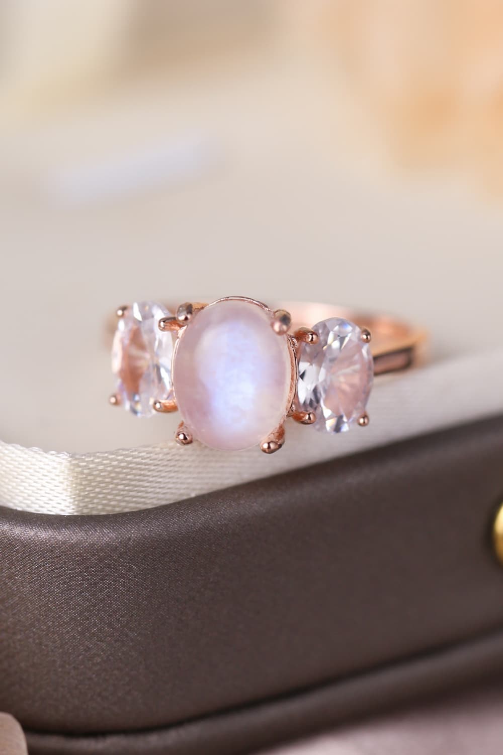 High Quality Natural Moonstone 925 Sterling Silver Three Stone Ring BLUE ZONE PLANET