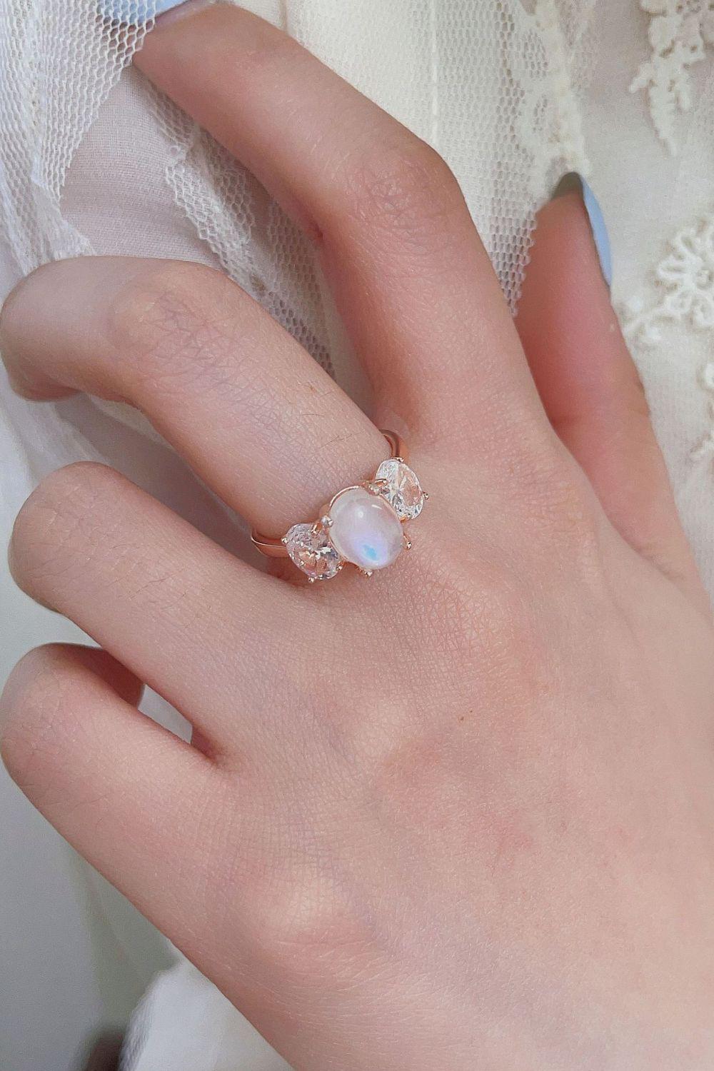High Quality Natural Moonstone 925 Sterling Silver Three Stone Ring BLUE ZONE PLANET