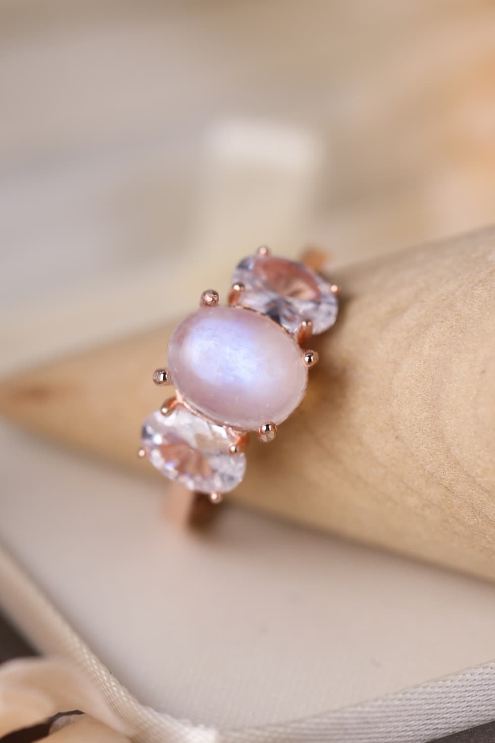 High Quality Natural Moonstone 925 Sterling Silver Three Stone Ring BLUE ZONE PLANET