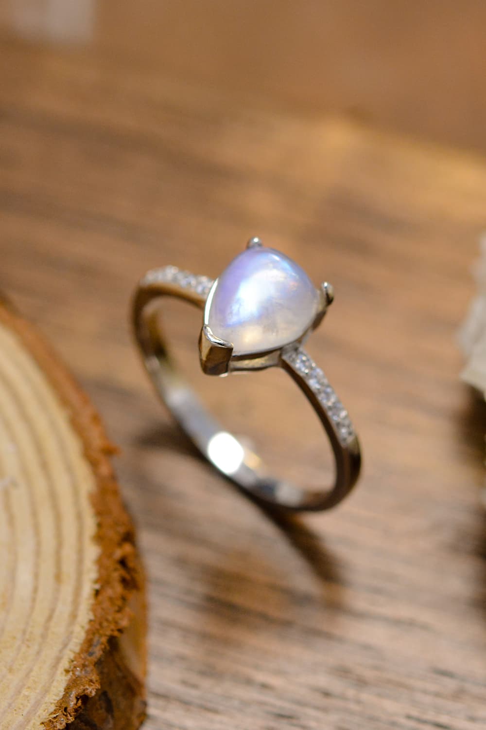 High Quality Natural Moonstone Teardrop Side Stone Ring BLUE ZONE PLANET