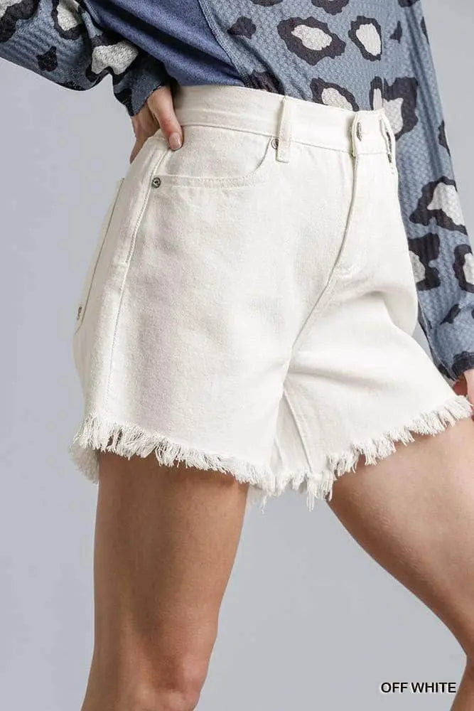 High Rise Denim Shorts With Raw Hem Blue Zone Planet