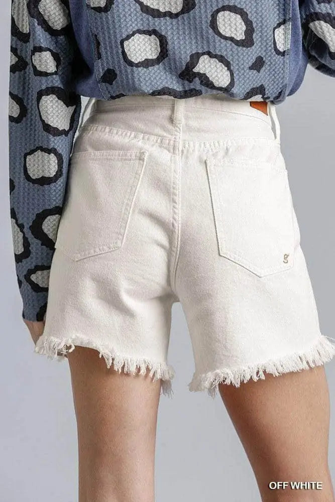 High Rise Denim Shorts With Raw Hem Blue Zone Planet