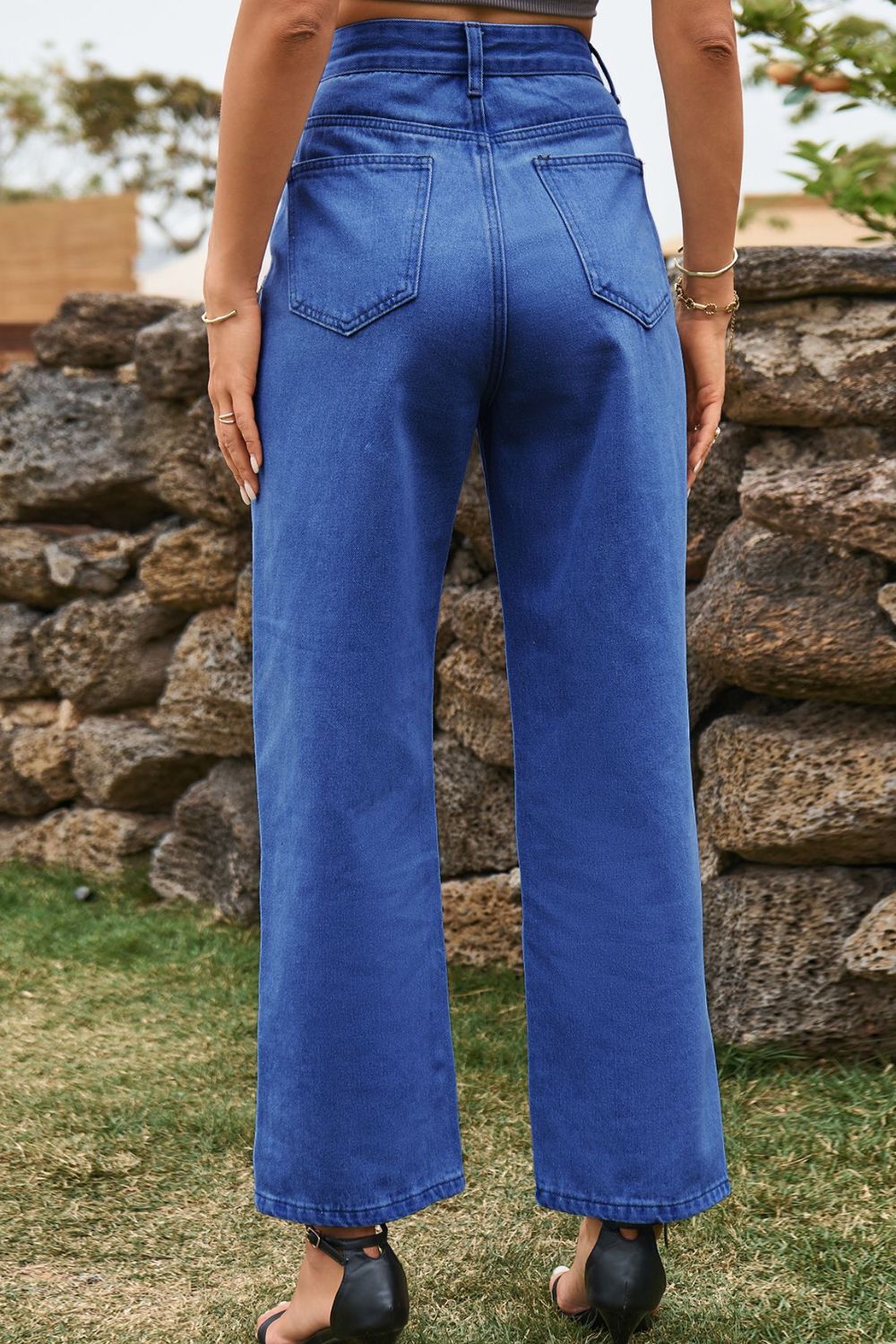 High Waist Loose Fit Ankle Slit Jeans BLUE ZONE PLANET