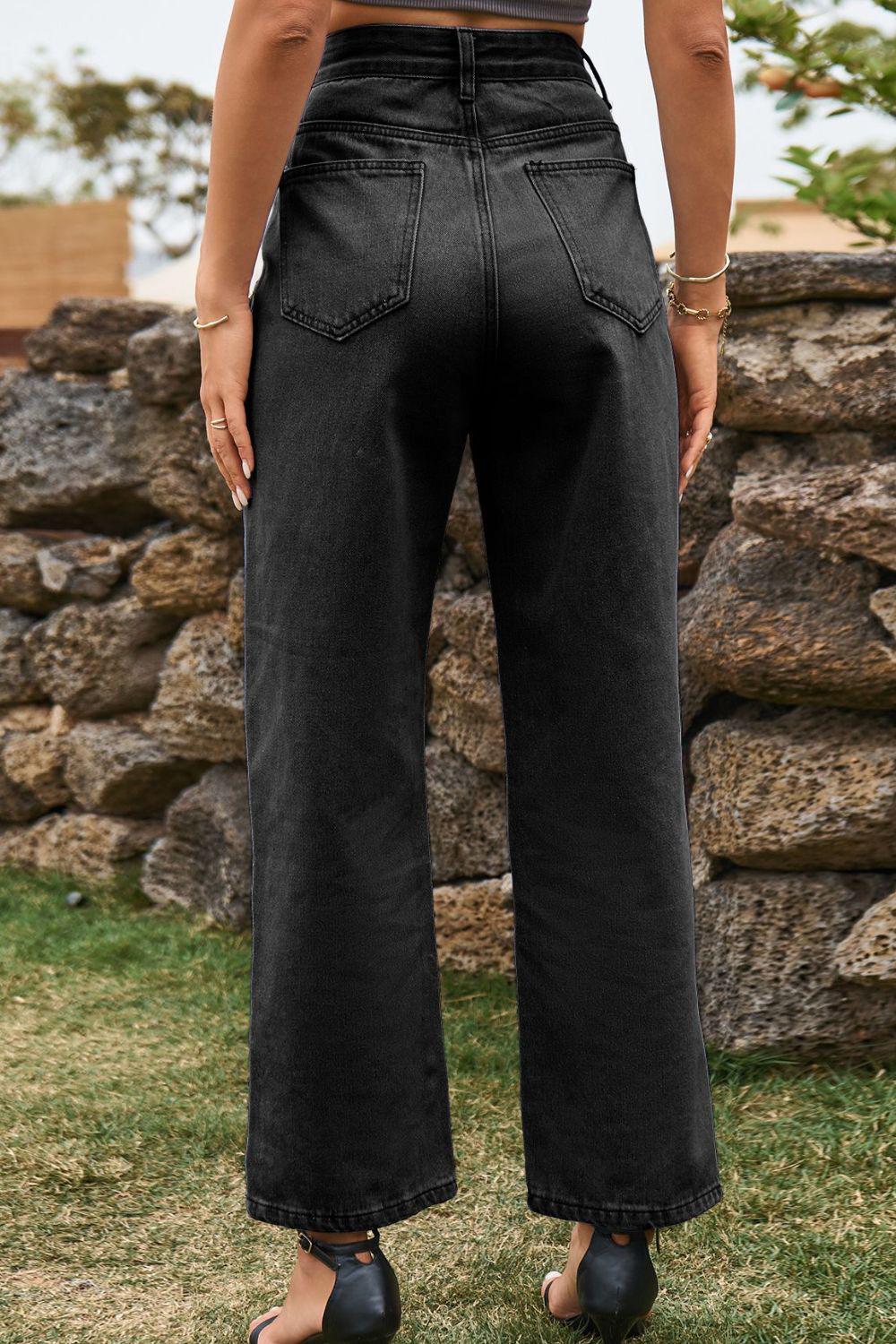 High Waist Loose Fit Ankle Slit Jeans BLUE ZONE PLANET