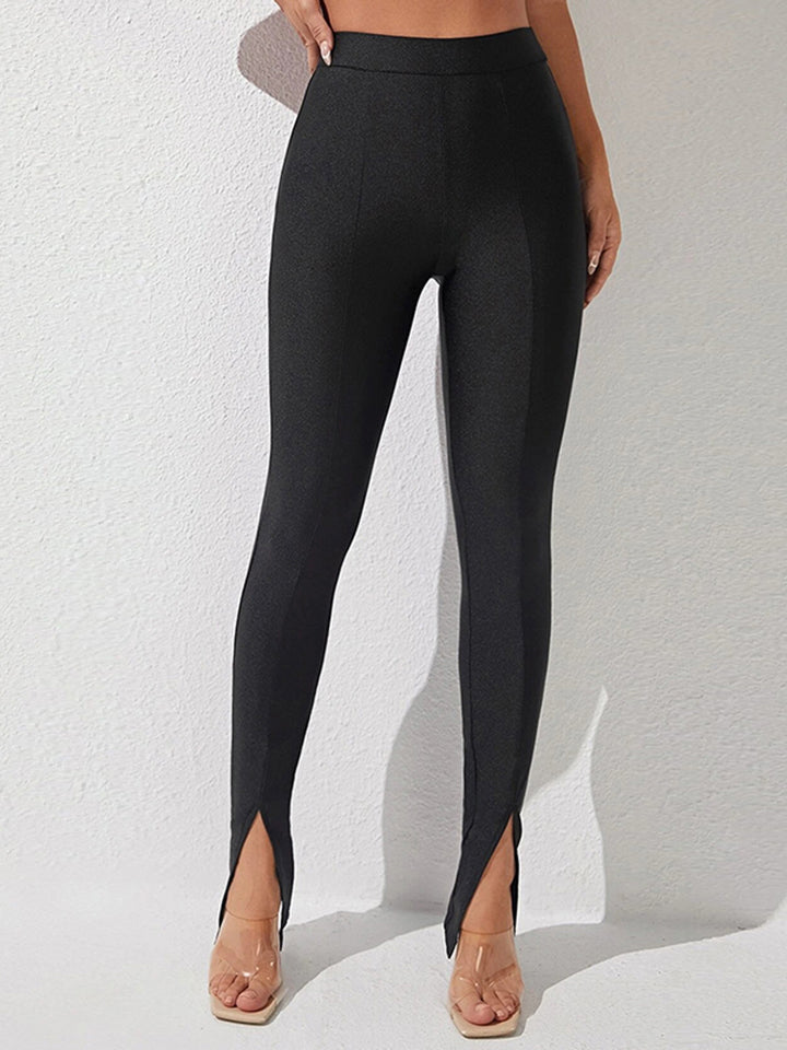 High Waist Slit Skinny Pants BLUE ZONE PLANET