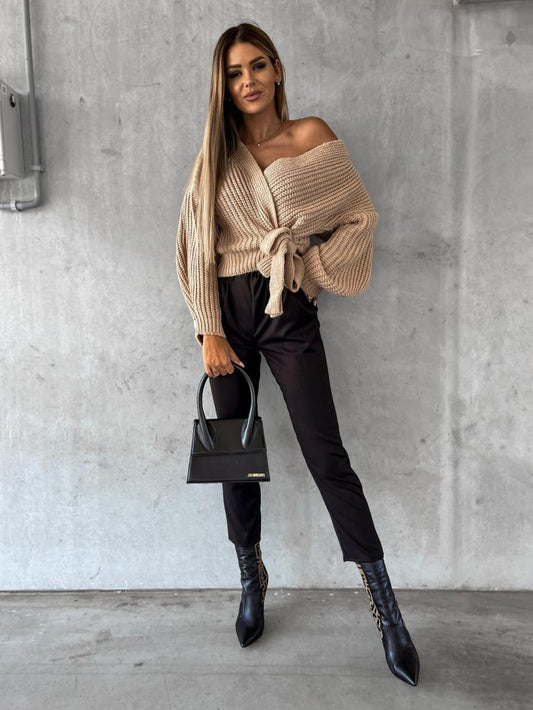 High Waist Tie Pu Leather Casual Pencil Pants iYoowe DropShipping