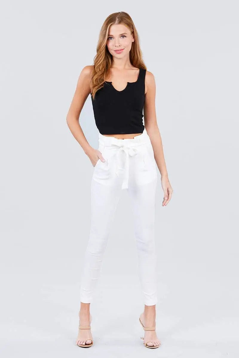 High Waisted Belted Pegged Stretch Pant Blue Zone Planet