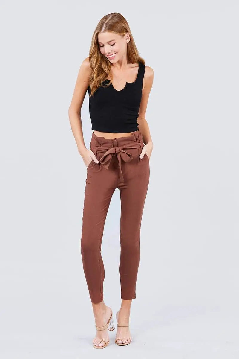 High Waisted Belted Pegged Stretch Pant Blue Zone Planet