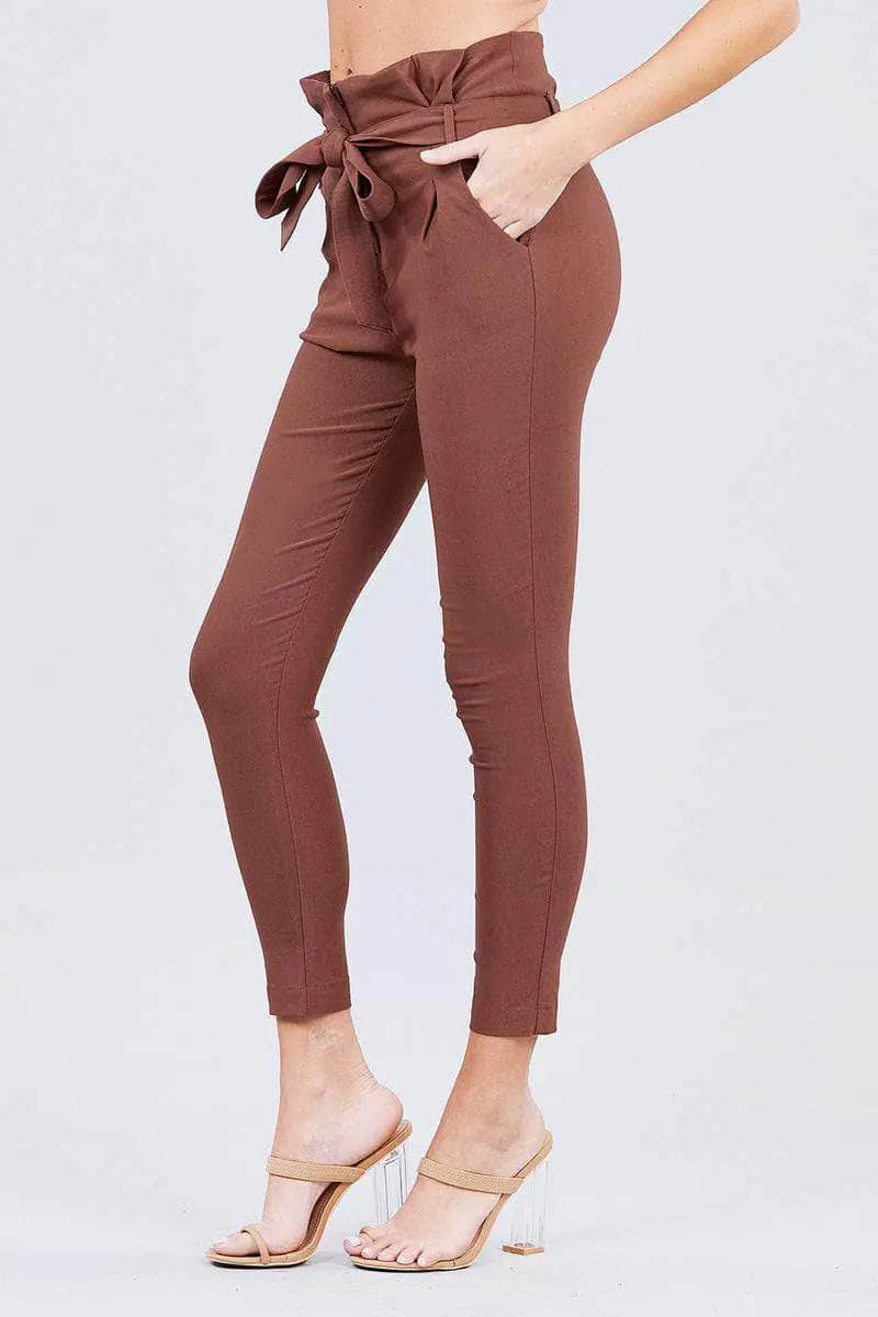 High Waisted Belted Pegged Stretch Pant Blue Zone Planet