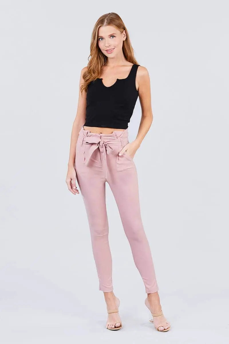 High Waisted Belted Pegged Stretch Pant Blue Zone Planet