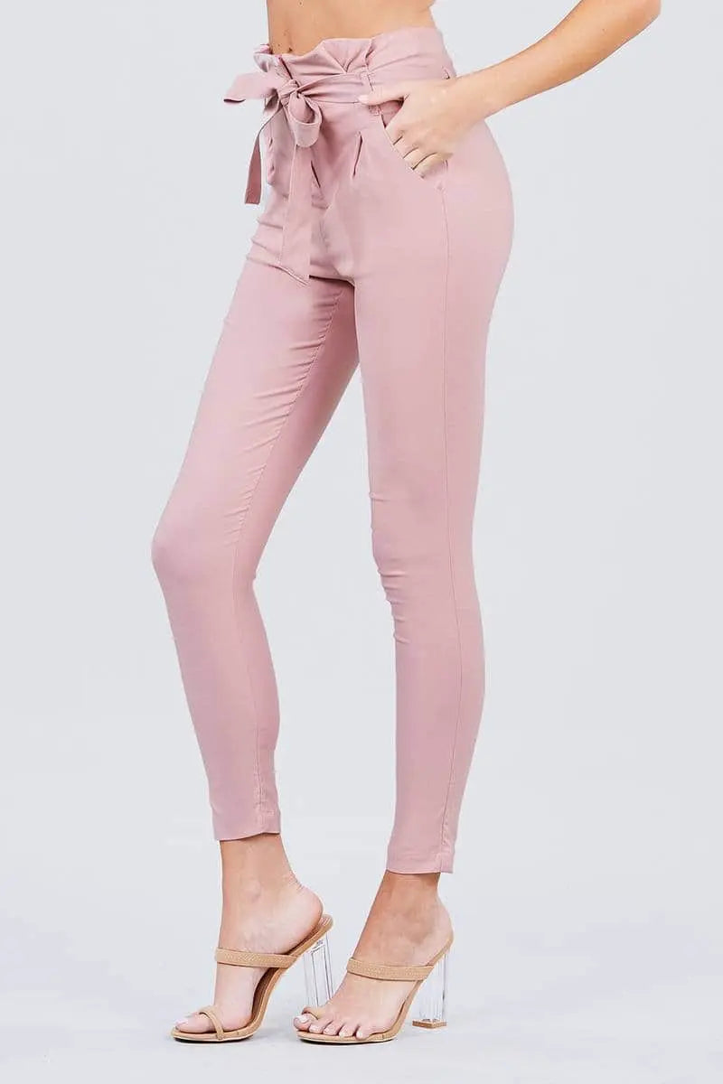 High Waisted Belted Pegged Stretch Pant Blue Zone Planet