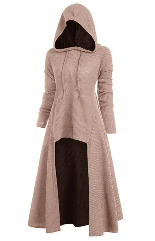 Hooded Casual Loose Elastic Solid Coat Dress kakaclo