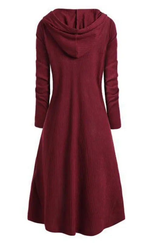 Hooded Casual Loose Elastic Solid Coat Dress kakaclo