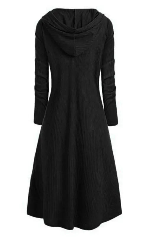 Hooded Casual Loose Elastic Solid Coat Dress kakaclo