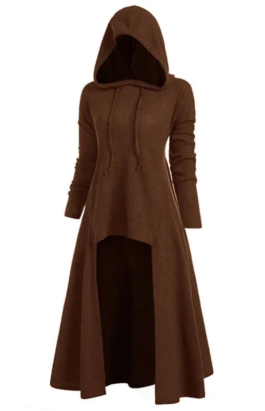 Hooded Casual Loose Elastic Solid Coat Dress kakaclo