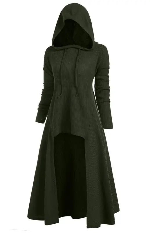 Hooded Casual Loose Elastic Solid Coat Dress kakaclo