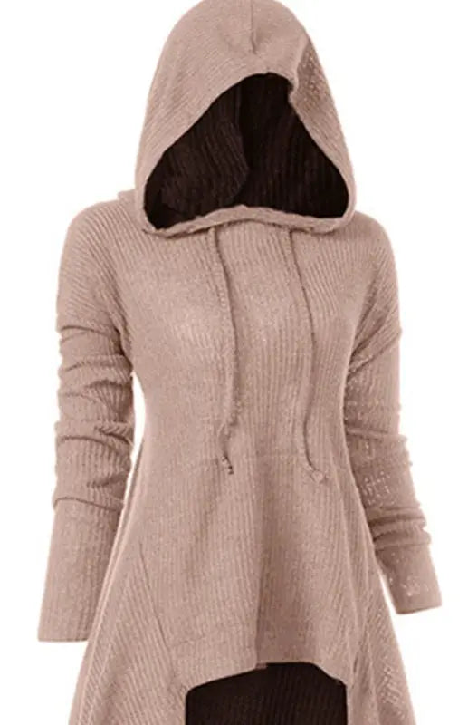 Hooded Casual Loose Elastic Solid Coat Dress kakaclo