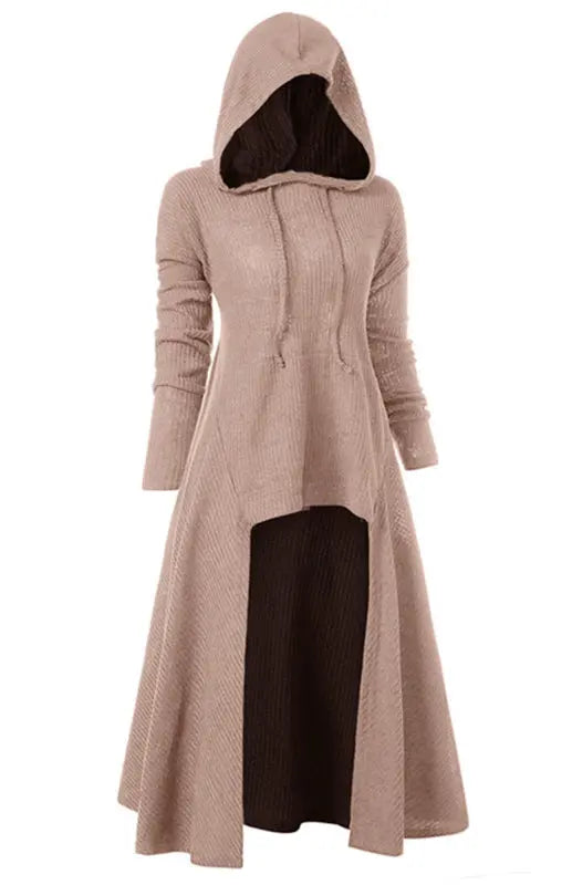 Hooded Casual Loose Elastic Solid Coat Dress kakaclo