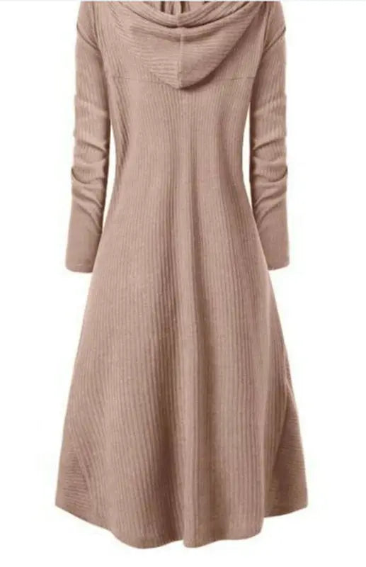 Hooded Casual Loose Elastic Solid Coat Dress kakaclo