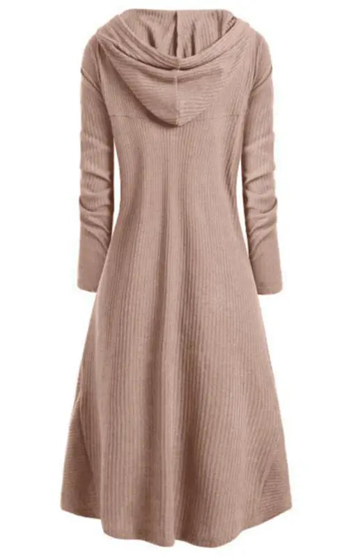 Hooded Casual Loose Elastic Solid Coat Dress kakaclo