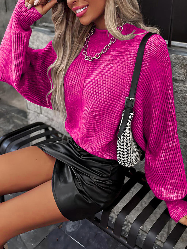 Horizontal Ribbing Round Neck Sweater BLUE ZONE PLANET