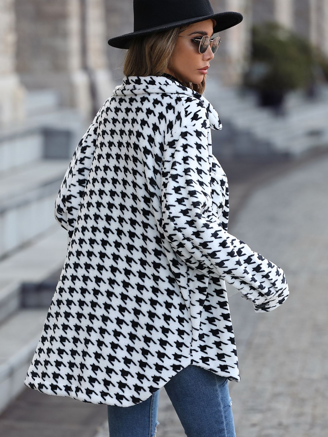 Houndstooth Button Down Jacket BLUE ZONE PLANET