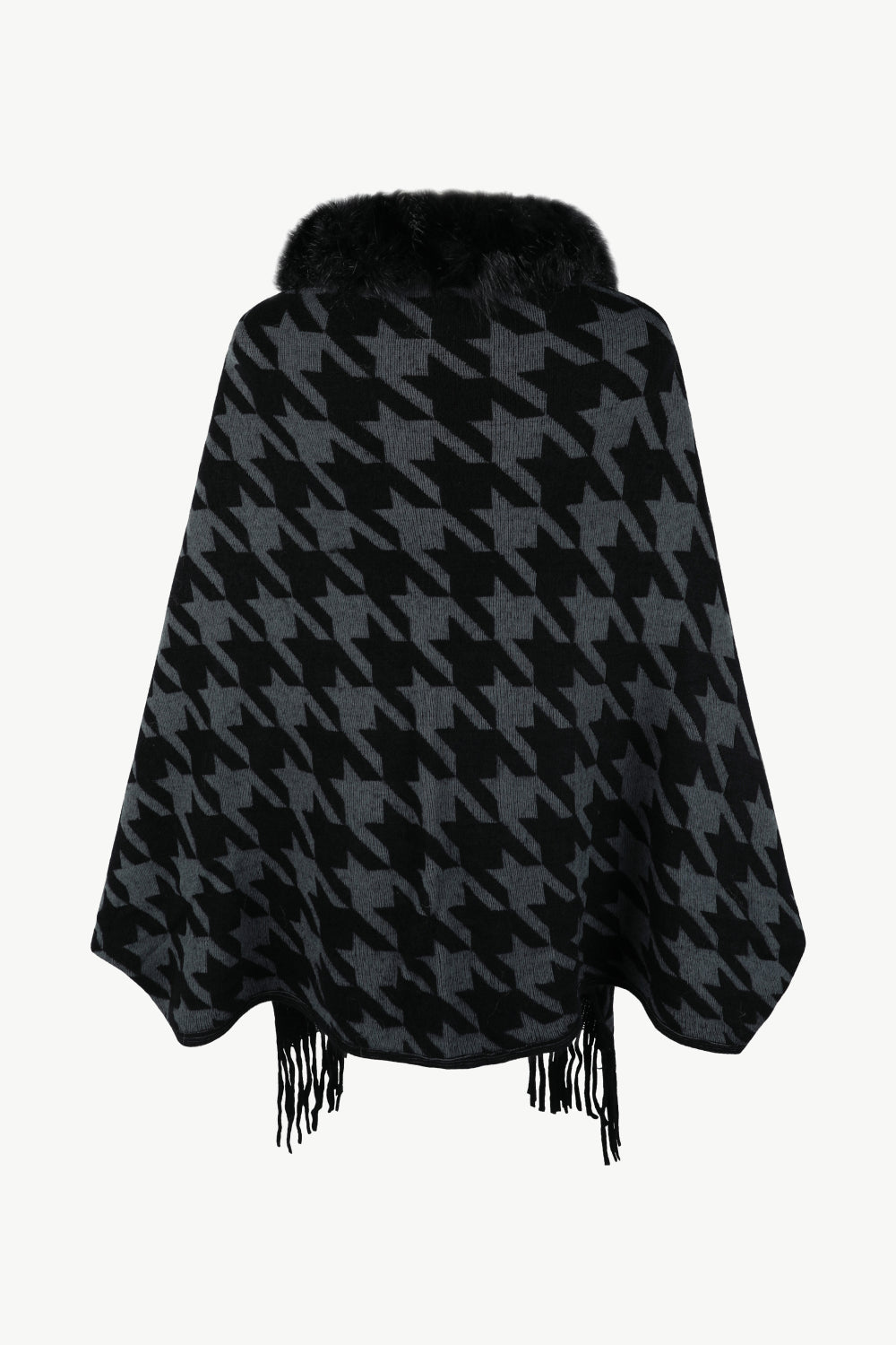 Houndstooth Fringe Hem Poncho BLUE ZONE PLANET